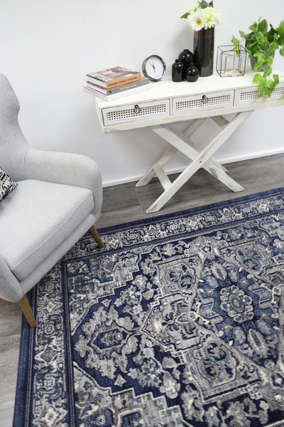 Arya Navy Blue Transitional Rug 240x330 cm