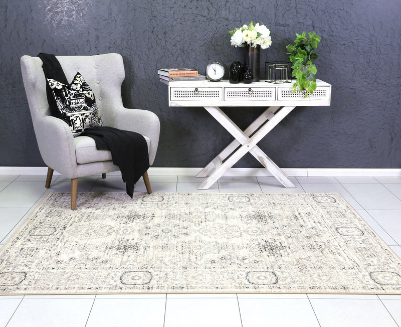 Arya Cream Grey Contemporary Rug 80x300 cm