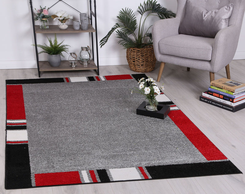 Atta Grey Red Border Rug 160x220 cm