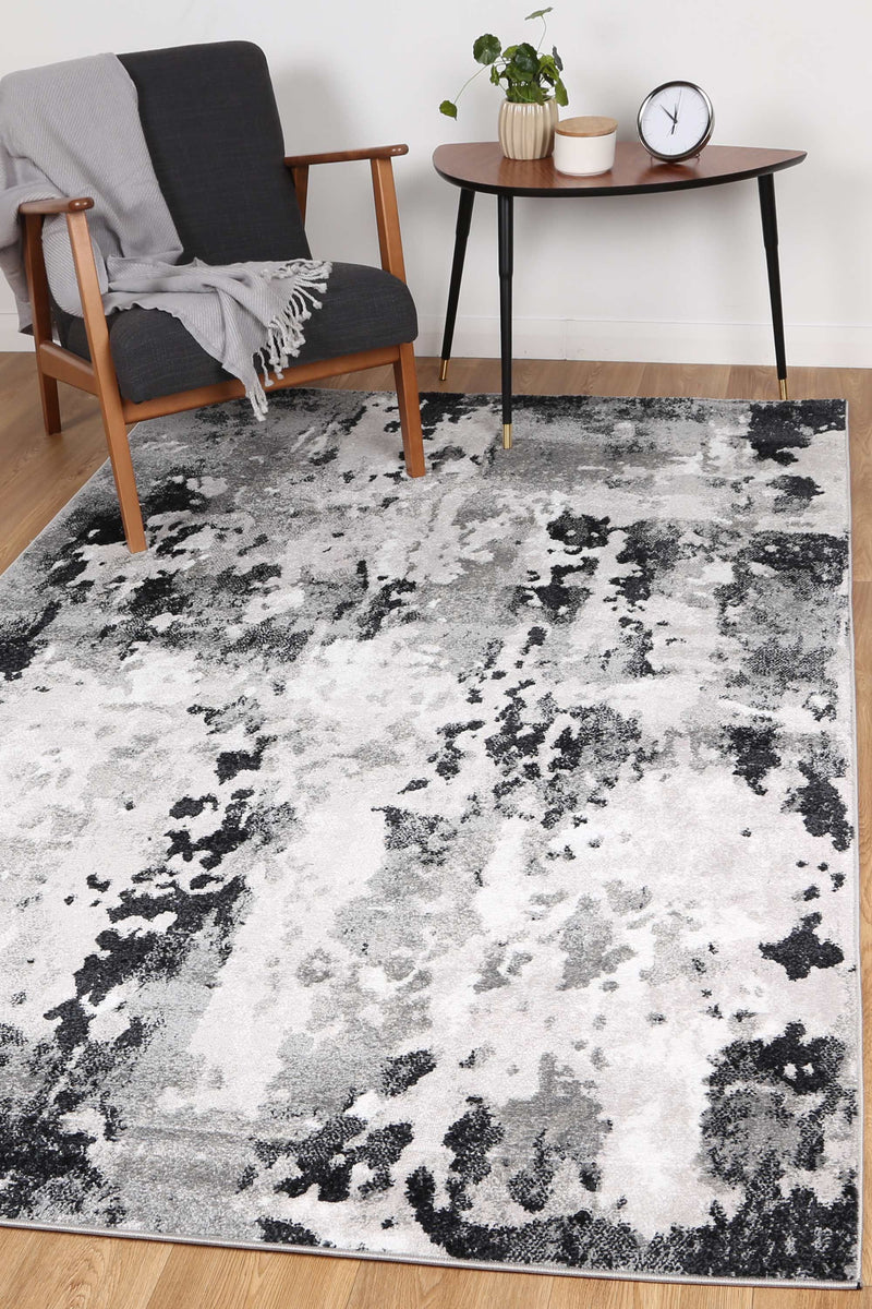 Ermina Modern Abstract Grey Black Rug 160x230cm