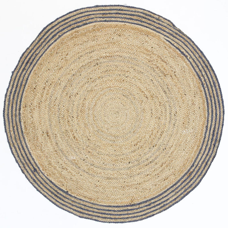 Capri Grey Natural Round Boarder Rug 150x150 Round