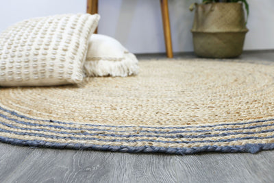 Capri Grey Natural Round Boarder Rug 150x150 Round