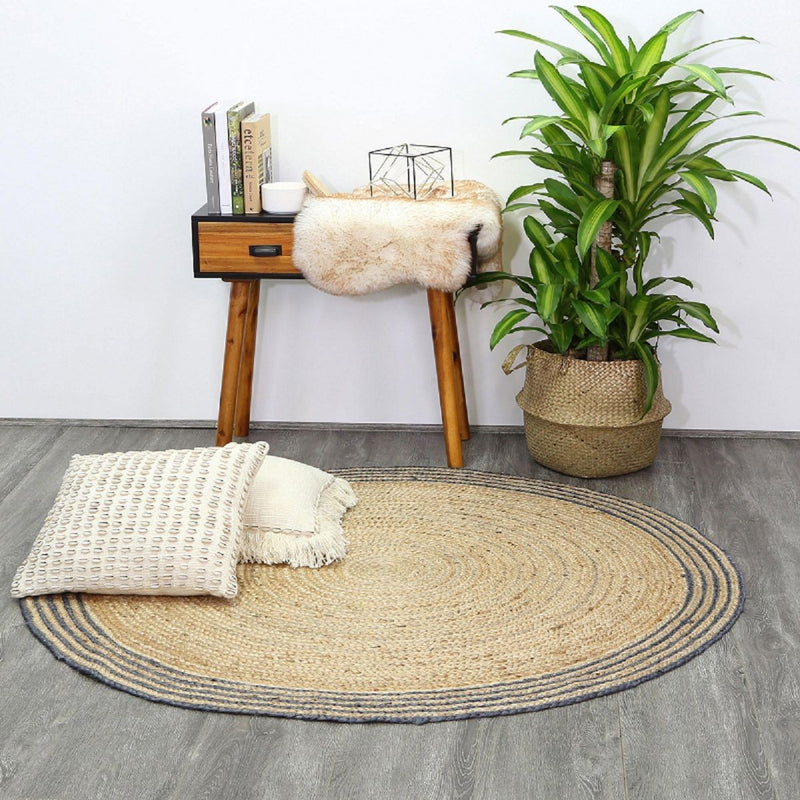 Capri Grey Natural Round Boarder Rug 150x150 Round