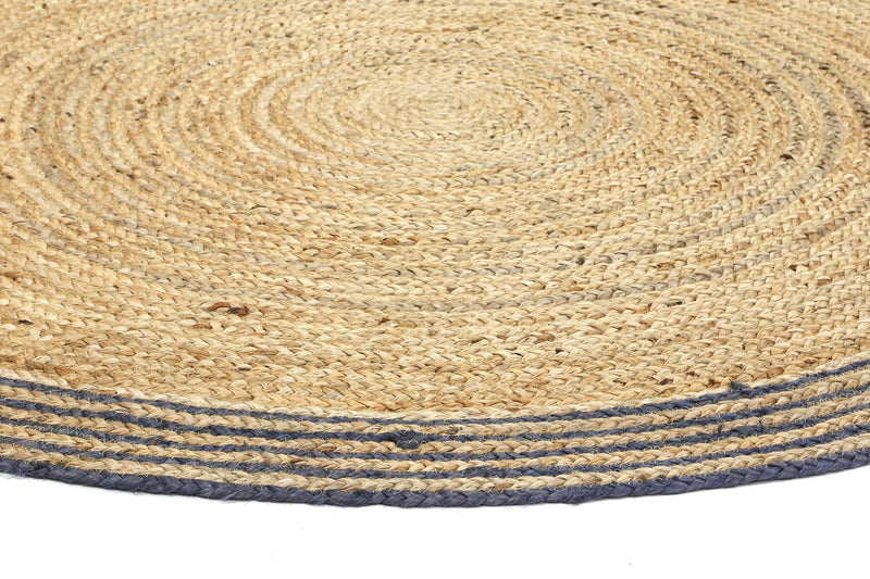 Capri Grey Natural Round Boarder Rug 150x150 Round