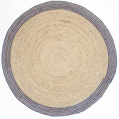 Capri Navy Blue Natural Round Boarder Rug 150x150 Round