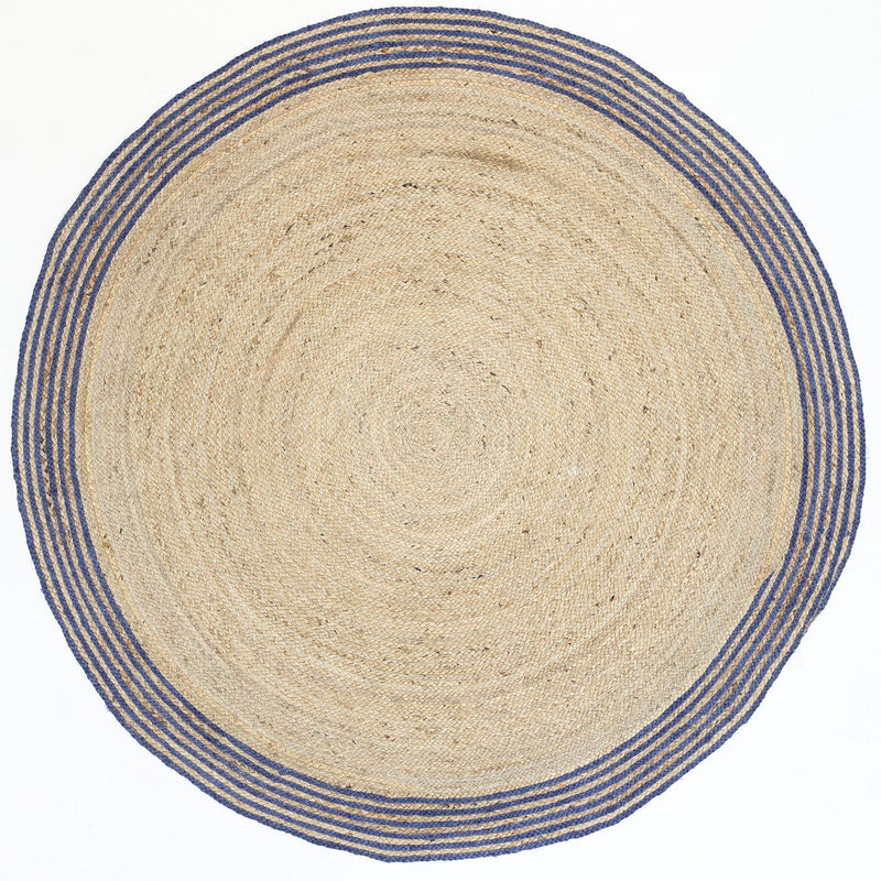 Capri Navy Blue Natural Round Boarder Rug 150x150 Round