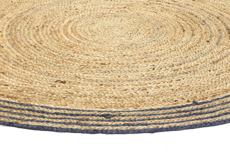 Capri Grey Natural Round Boarder Rug 200x200 Round