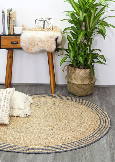 Capri Grey Natural Round Boarder Rug 200x200 Round