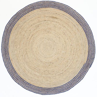 Capri Navy Blue Natural Round Boarder Rug 200x200 Round