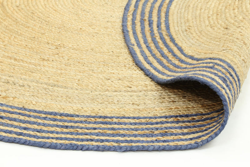 Capri Navy Blue Natural Round Boarder Rug 200x200 Round