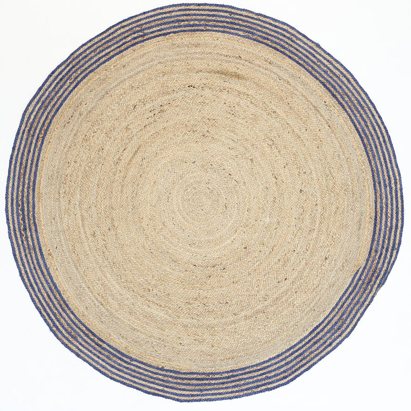 Capri Navy Blue Natural Round Boarder Rug 240x240 Round