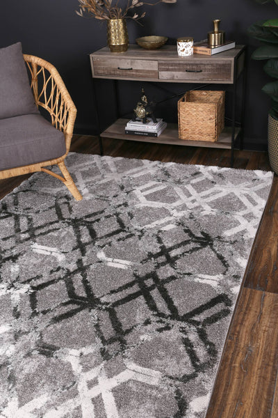 Yuzil Grey White Lattice Rug 120x170cm