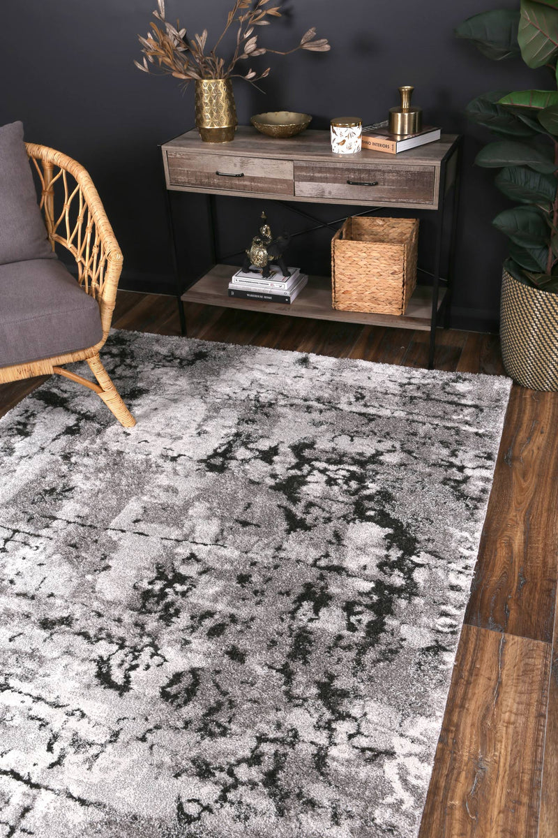 Yuzil Dark Grey Transitional Floral Rug 120x170cm