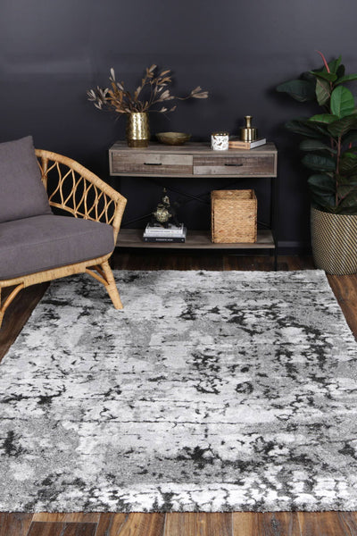 Yuzil Dark Grey Transitional Floral Rug 160x230cm