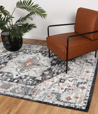 Anatolia Traditional Blue Charcoal Rug 200x290cm