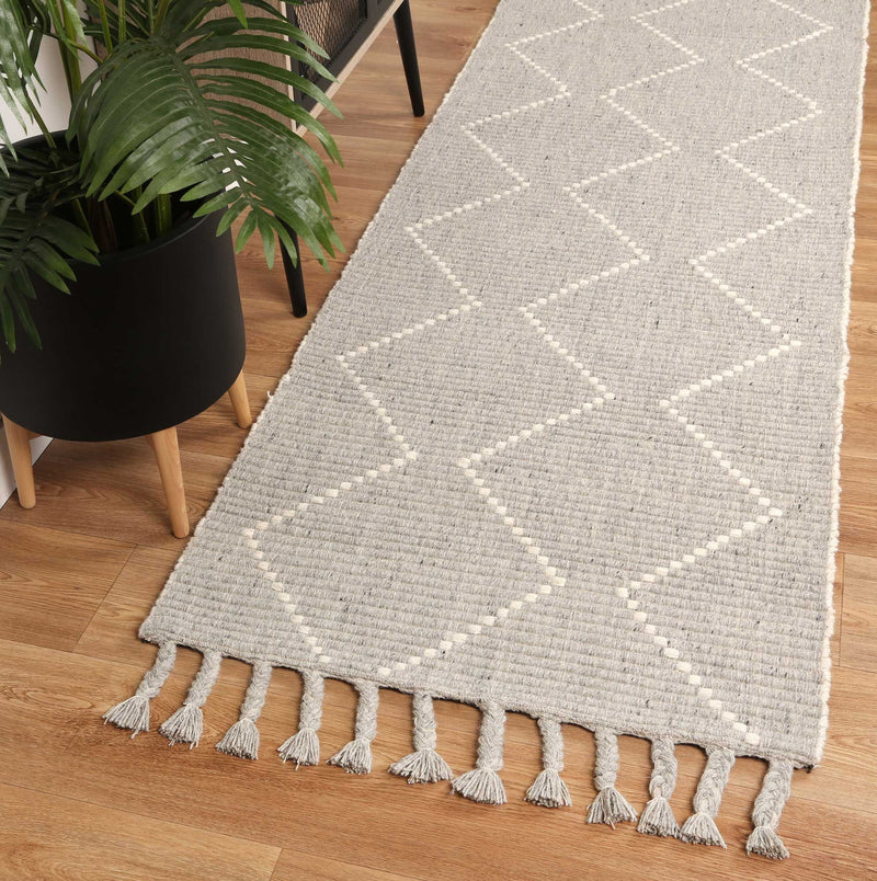 Leilani Diamond Tassel Grey Rug 80x300cm