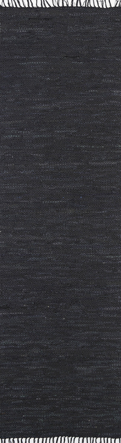 Metro Black Modern Leather Rug 190x280cm