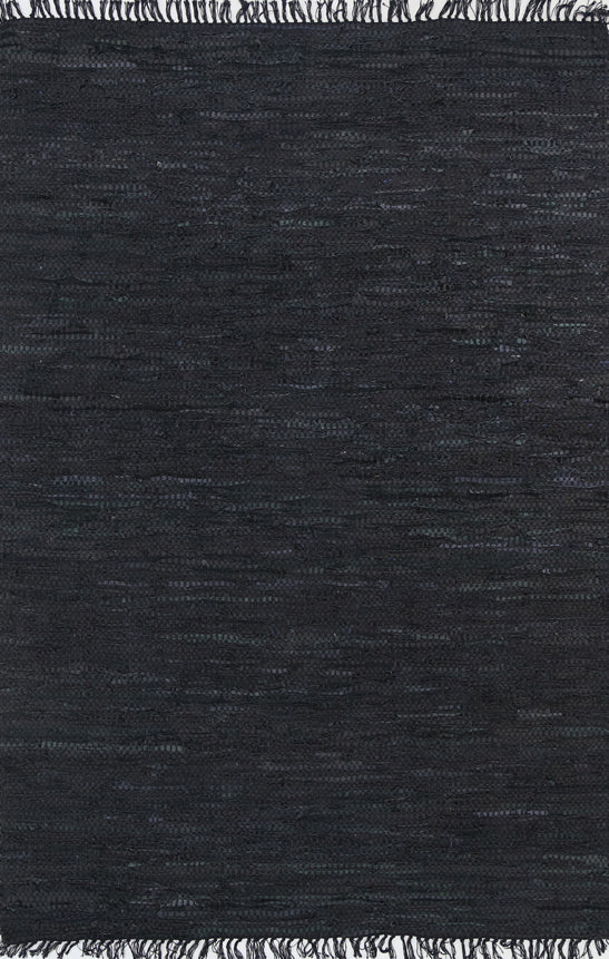 Metro Black Modern Leather Rug 190x280cm