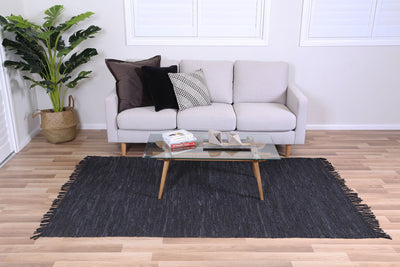 Metro Black Modern Leather Rug 190x280cm