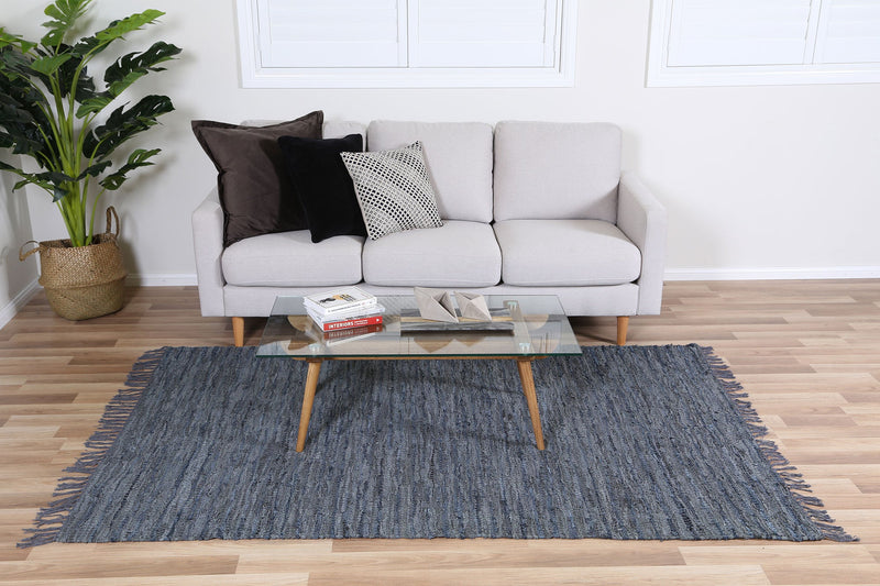 Metro Grey Modern Leather Rug 190x280cm