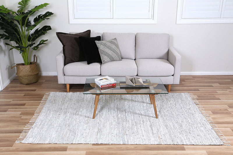 Metro White Modern Leather Rug 230x320cm