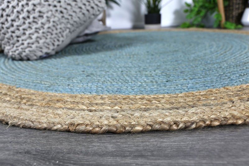 Hampton Blue Centre Jute Rug 150x150cm Round