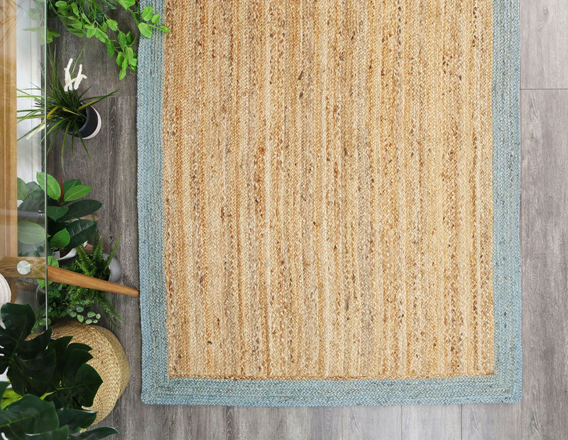 Hampton Blue Border Jute Rug 150x220cm