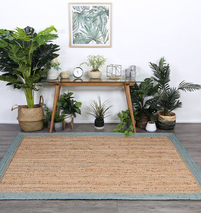 Hampton Blue Border Jute Rug 150x220cm