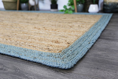 Hampton Blue Border Jute Rug 150x220cm