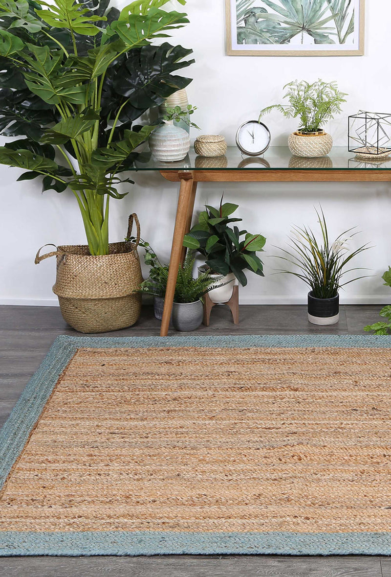 Hampton Blue Border Jute Rug 150x220cm