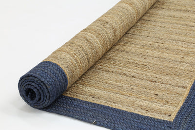 Hampton Navy Blue Border Jute Rug 150x220cm