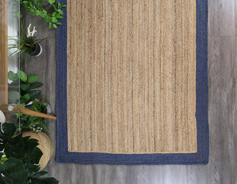 Hampton Navy Blue Border Jute Rug 190x280cm