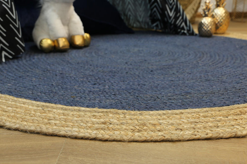 Hampton Navy Blue Centre Jute Rug 200x200cm Round