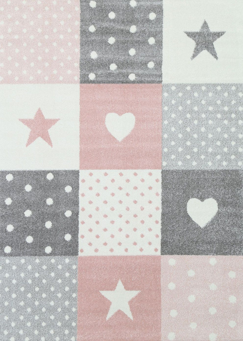 Nova Kids Pink Grey Stars & Hearts Rug 120x170 cm