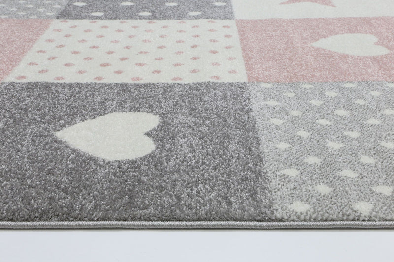 Nova Kids Pink Grey Stars & Hearts Rug 120x170 cm