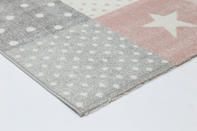 Nova Kids Pink Grey Stars & Hearts Rug 120x170 cm