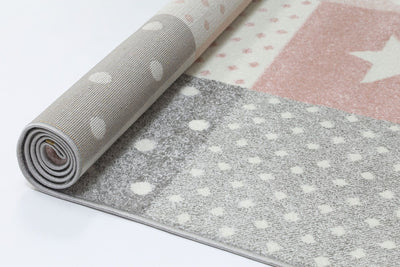 Nova Kids Pink Grey Stars & Hearts Rug 120x170 cm