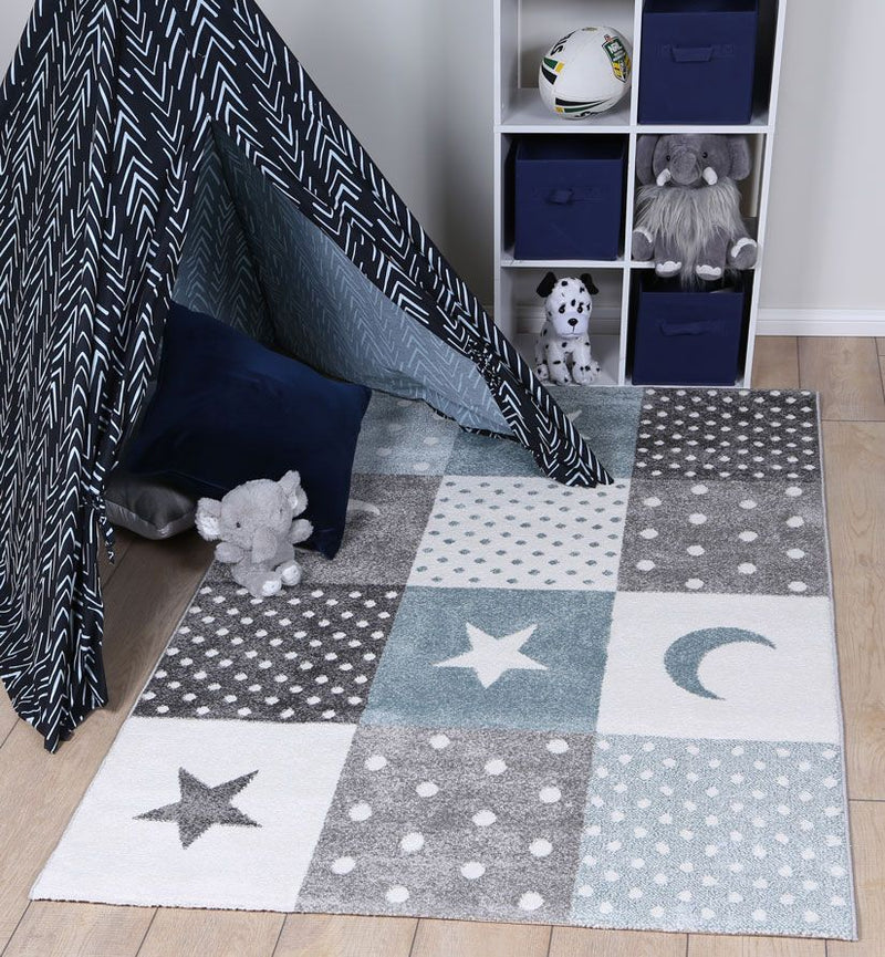 Nova Kids Blue Grey Stars & Moon Rug 120x170 cm