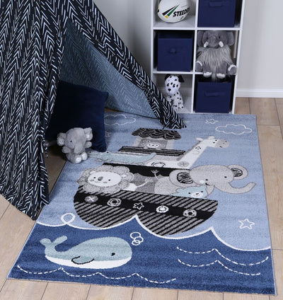 Nova Kids Blue Animal Arc Rug 120x170 cm