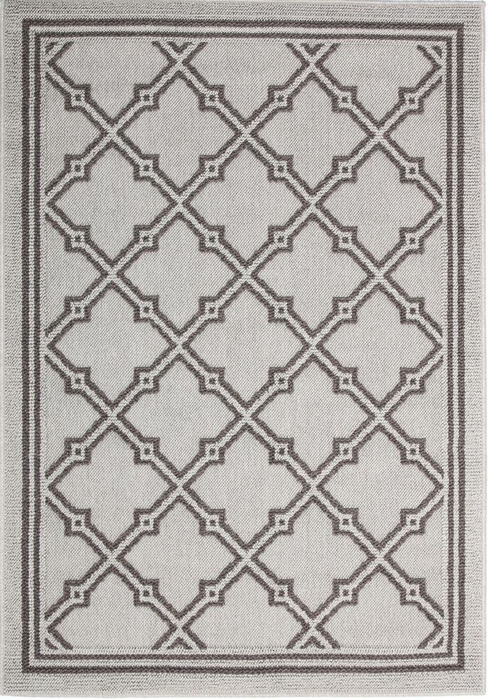 Hawaii Grey Diamond Shaped Geometric Ikat Bordered Rug 160x230cm