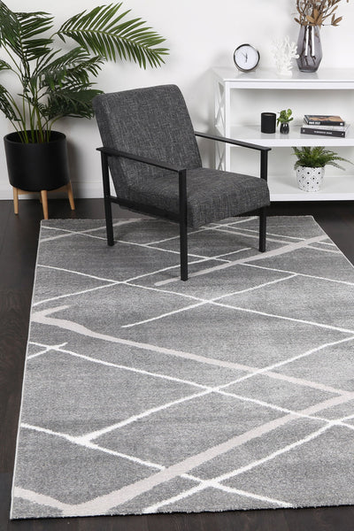 Windjana Abstract Stripe Grey Rug 200x290cm