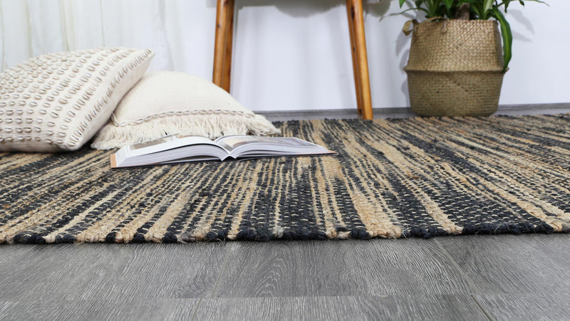 Malmo Grey Stipe Natural Jute Rug  160x230cm