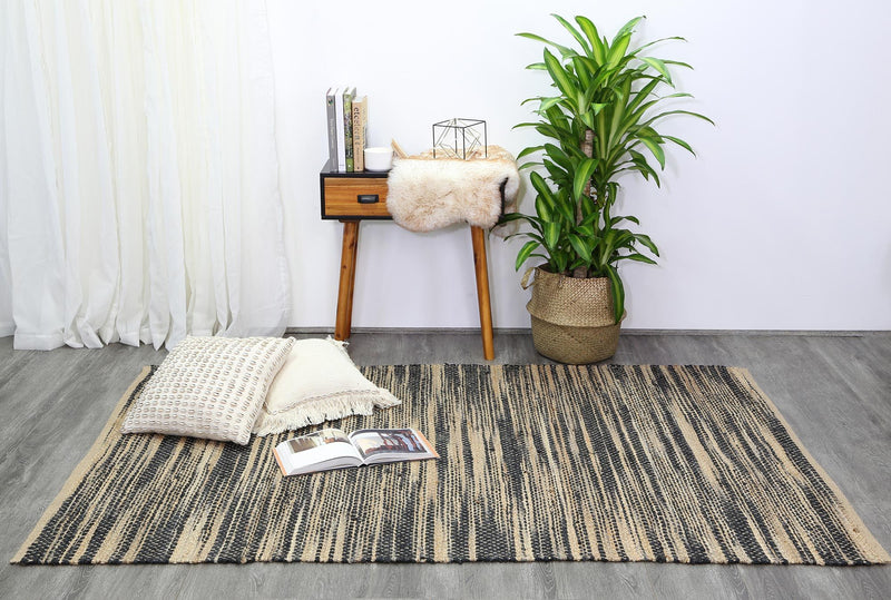 Malmo Grey Stipe Natural Jute Rug  160x230cm