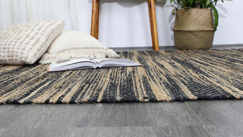 Malmo Grey Stipe Natural Jute Rug  200x290cm