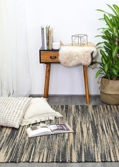 Malmo Grey Stipe Natural Jute Rug  240x330cm