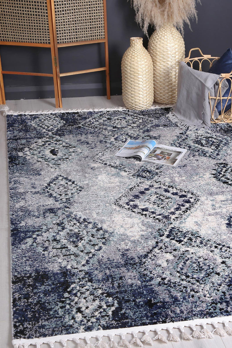 Myk Navy Blue Diamond Abstract Rug 160x230 cm