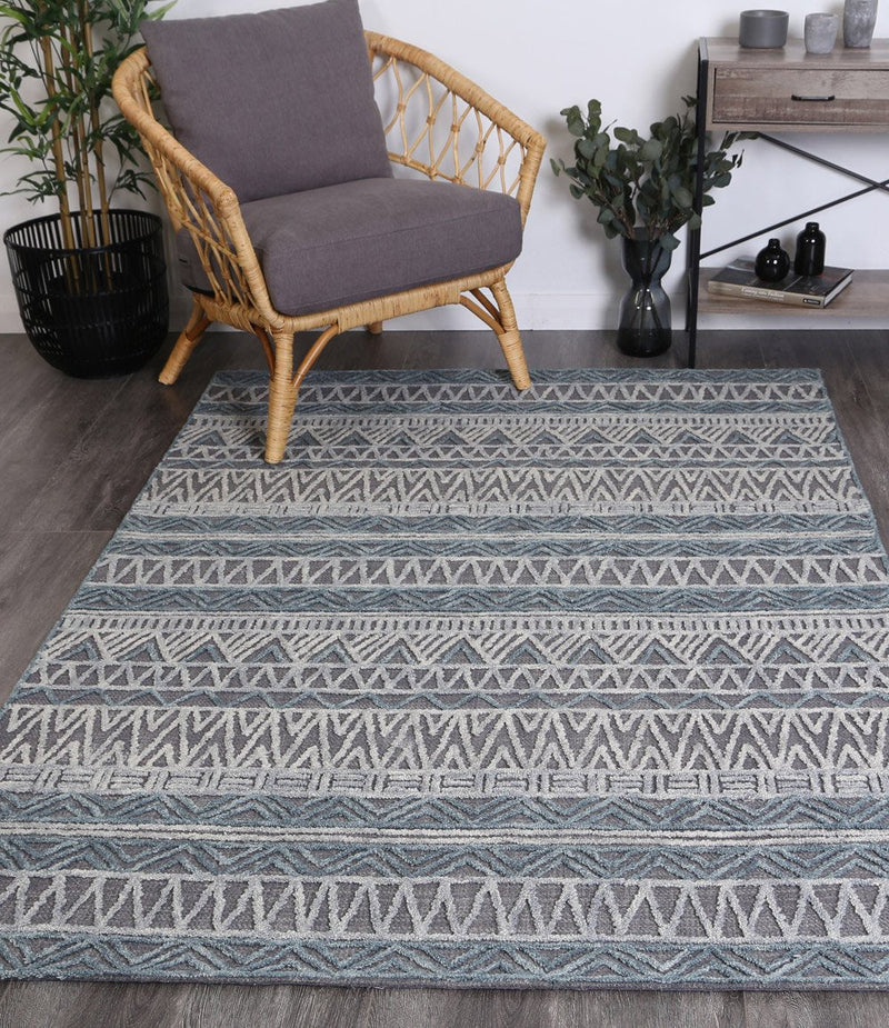 Mila Tribal Dark Grey Teal Rug 160x230cm