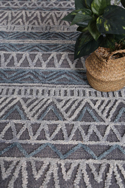 Mila Tribal Dark Grey Teal Rug 280x380cm