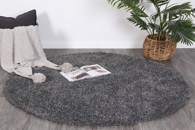 Alpine Shaggy Charcoal Grey Rug 160x160 cm Round