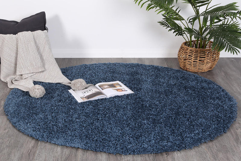 Alpine Shaggy Navy Blue Rug 160x160 cm Round